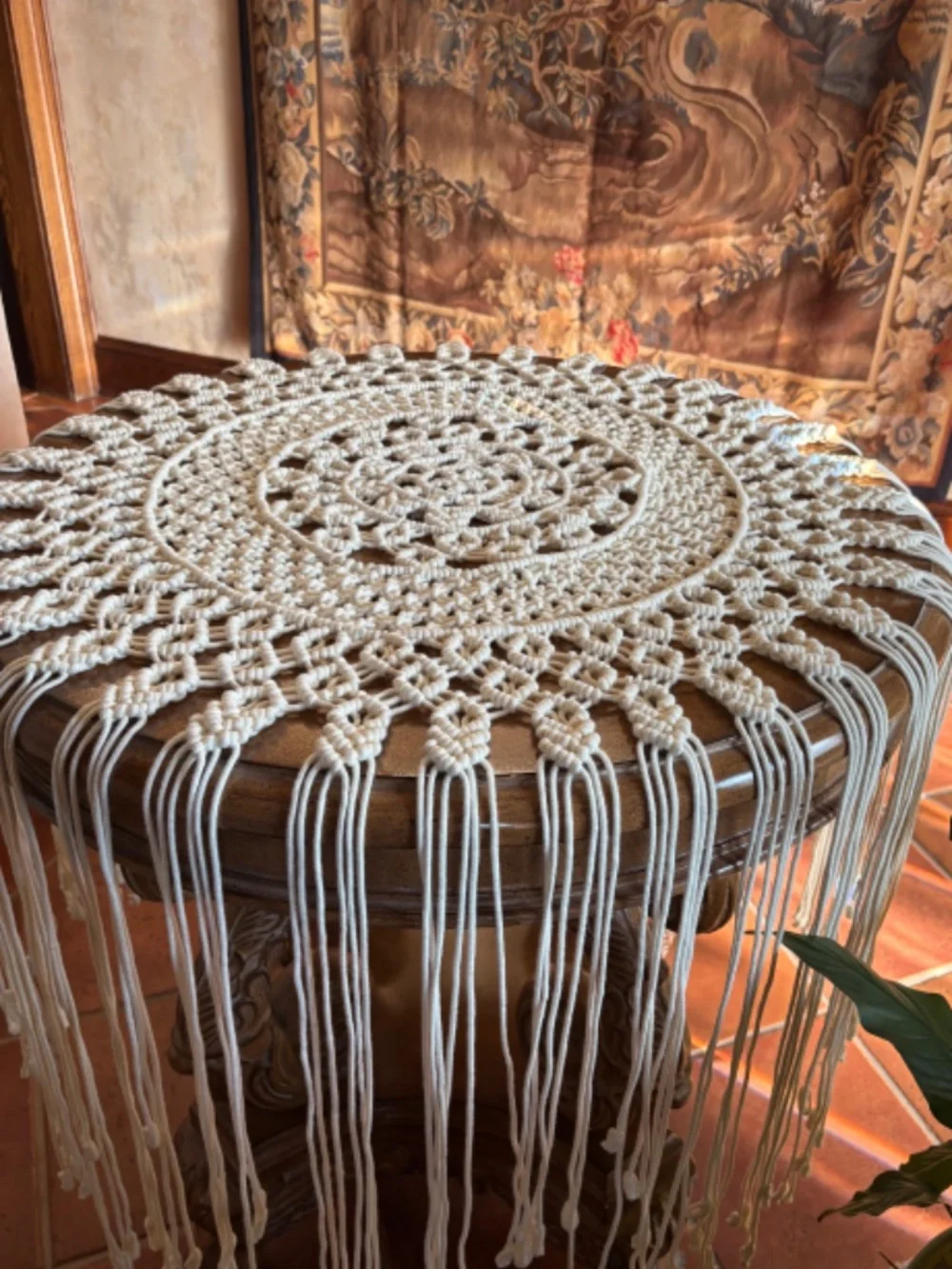 Macrame hand made table throw